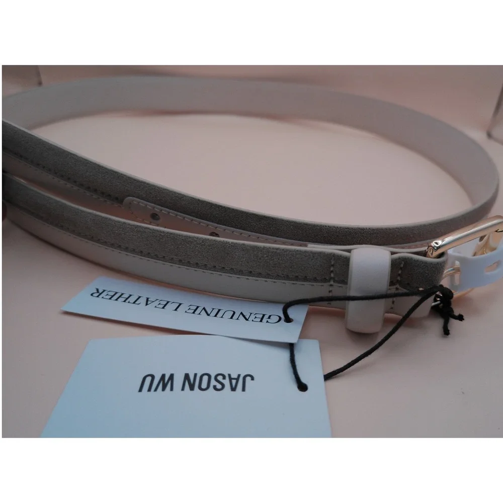 ⁠Jason Wu Leather Skinny Belt Bone Off White Gold Size L JB112602 Old Money